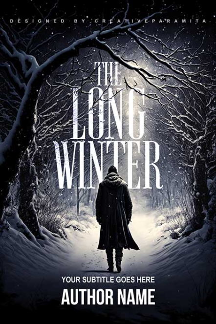Man walking in snow forest book cover
