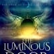A fantasy book cover titled “The Luminous Door” featuring a glowing golden portal with wing-like designs over calm reflective water under a twilight sky with a crescent moon.