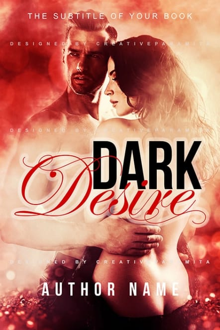 Dark romance book cover featuring an intimate couple embraced in red mist, symbolizing passion, desire, and forbidden love
